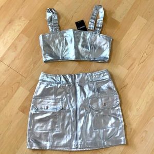 Costume Metallic Silver Crop Top and Skirt